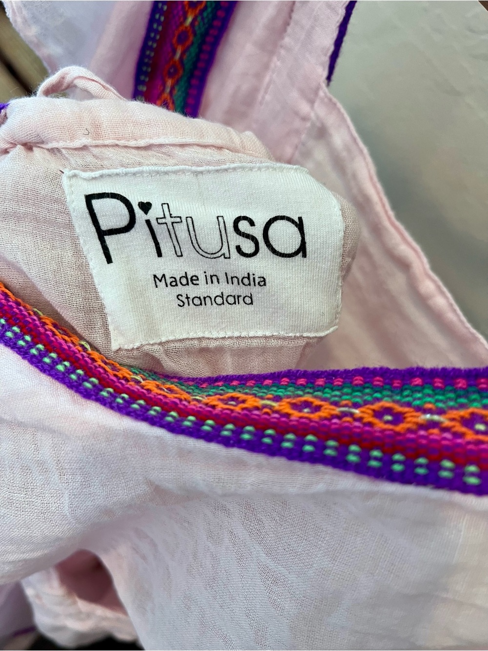 Pitusa Light Pink Dress with Colorful Embroidered Trim - Picture 3 of 6